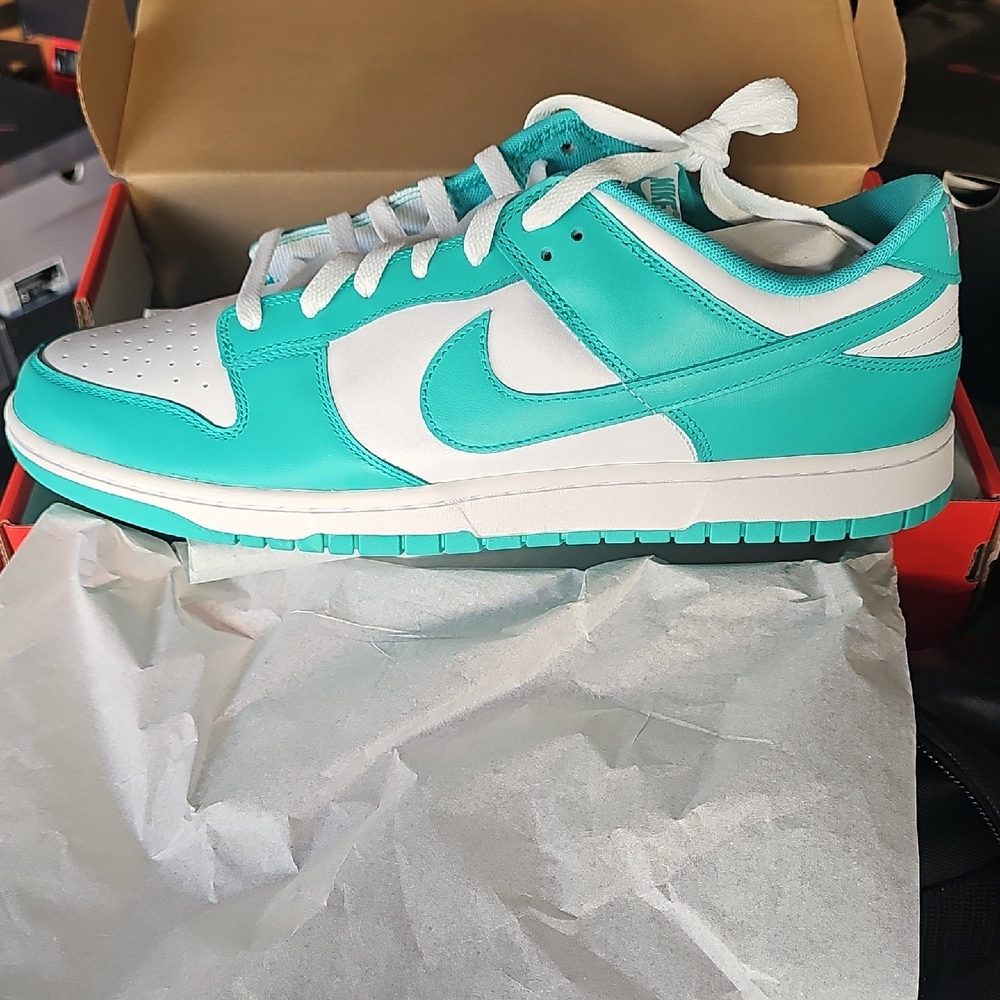 Nike Dunk Low. Size 14. Teal and White Low-Top Sneakers